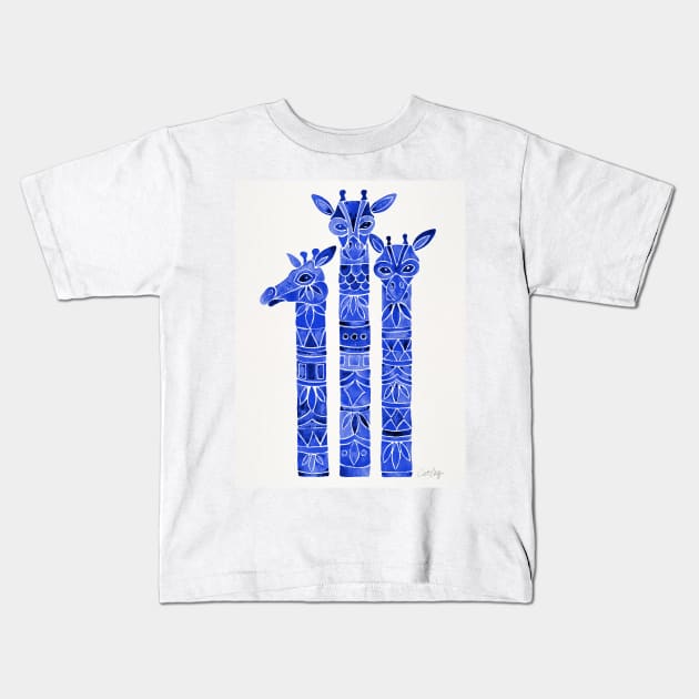 Giraffes navy Kids T-Shirt by CatCoq